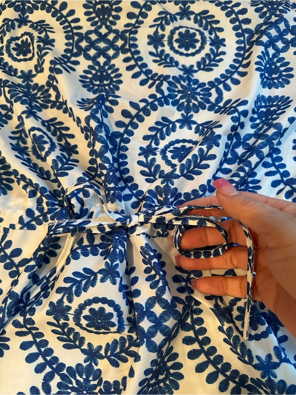 SHEIN White and Blue Printed Halter Romper - Picture 3 of 6